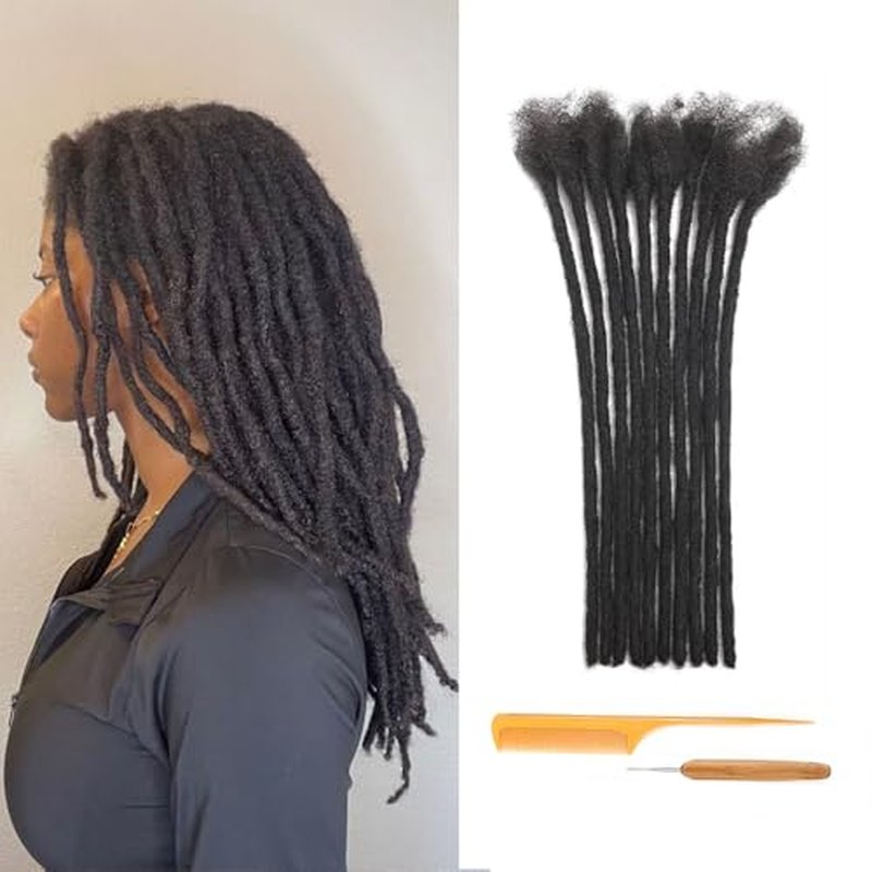 Dreadlock Extensions Human Hair 0.4cm Thickness 12 Inch 60 Strands 100% Real Human Hair for Man/Women/Kids Full Handmade Permanent Loc Extensions Bundles Can Be Dyed Bleached Curled and Twisted