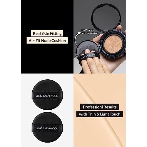 JUNG SAEM MOOL Essential Skin Nuder Longwear Cushion 0.98 Fl Oz (Light), Refill Included, 24H Lasting Cushion Foundation with High Coverage, Semi-Matte Natural Finish, Korean Foundation Makeup