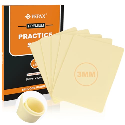 5Pcs Large Tattoo Practice Skins, 3mm Thick Fake Skin 12"x8" - Realistic Reusable Silicone Sheet for Beginners & Professional Artists Tattoo Skin with Storage Box