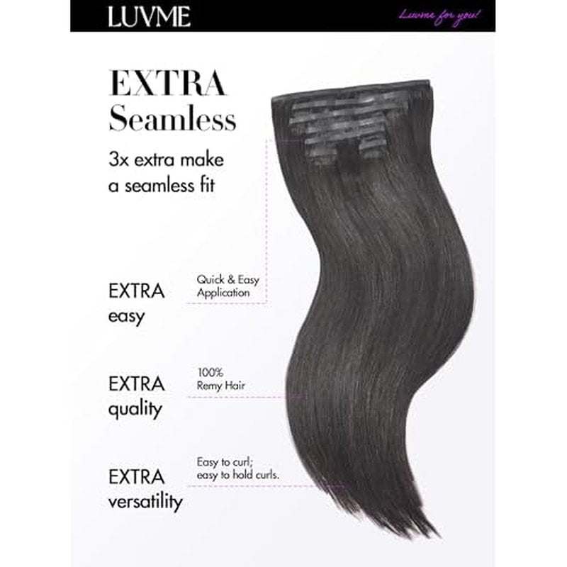 LUVME Straight Seamless 16inch 110g 7Pcs Clip in Hair Extensions Full Max Remy Human Hair Extensions, Natural Black 100% Real Soft Human Hair Extensions
