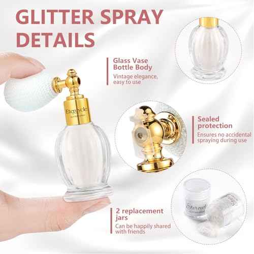 Etercycle Glitter Makeup Spray, White Fine Glitter Spray for Hair and Body, Extra Fine Face Glitter Makeup Sparkly Gifts for Clothes Nail Art Craft Design Easter Christmas Halloween Crafts