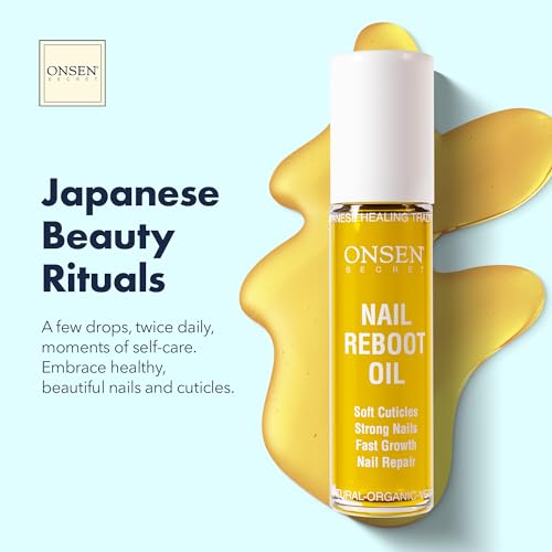 Onsen Secret Nail & Cuticle Repair Oil (10ml) - Dry Oil Formula - Japanese Tsubaki, Tea Tree & Jojoba - Strengthens Nails, Repairs Cuticles, Hydrates Skin & Hair - Natural & Vegan