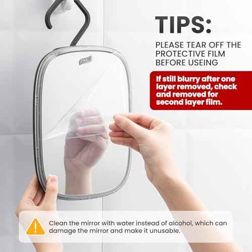 TAILI Shower Mirror Fogless for Shaving, Wall Hanging for Travel Camping, Removable Fog Free Shave Mirror for Shower Accessories, Bathroom, Portable, Shatterproof - for Men, Women(Black)