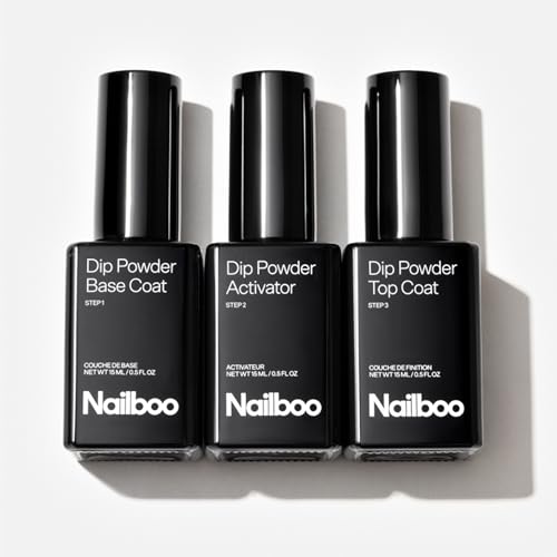 Nailboo Dip Powder Liquid Set, Top Coat, Base Coat & Activator with New Premium Formula, DIY At Home Manicure, No UV Lamp Needed, For Beginners & Professionals, 0.5 Fl Oz (3 Pack)