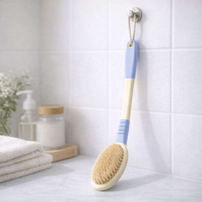 Back Scrubber for Shower - Flexible Natural Boar Bristle Body Brush | Long Handle for Wet or Dry Exfoliating