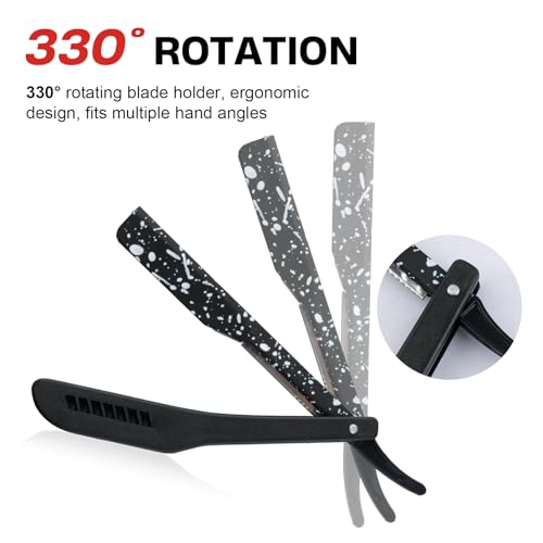 Slide Out Razor for Men, Professional Classic Barber Straight Edge Razor with 10 Single Edge Blades, Manual Shaver Salon Quality Razor for Close Shaving (Green)