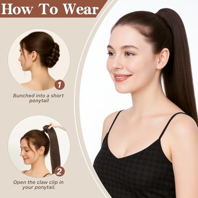 Claw Clip In Ponytail Extension, 100% Human Hair Ponytail Extension, No Tangle & Smooth, 115g, 18 Inch #Light Brown