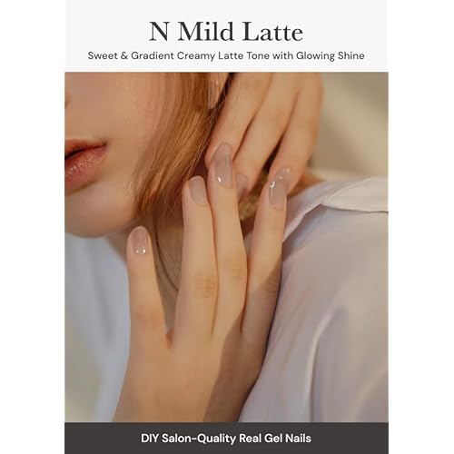 ohora Semi Cured Gel Nail Strips (N Mild Latte) - Nude, Ombre, Works with Any UV/LED Lamps, Salon-Quality, Long Lasting, Easy to Apply & Remove - Includes 2 Prep Pads, Nail File & Wooden Stick