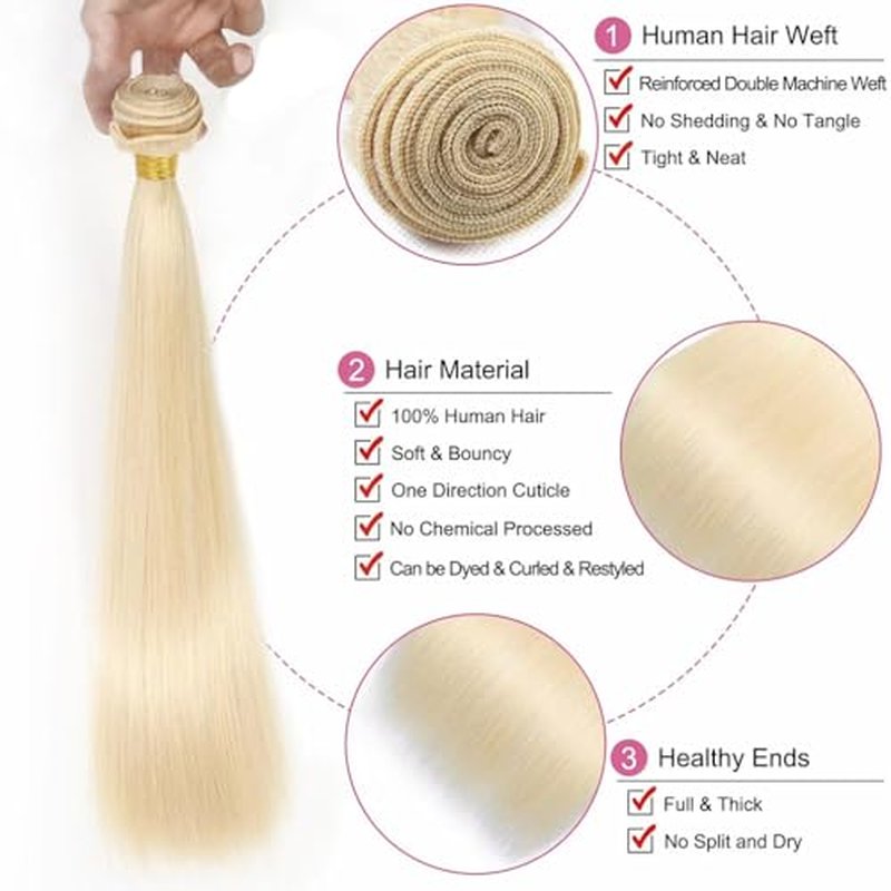 Straight Blonde 613 Human Hair Bundles, Straight Brazilian Virgin Human Hair Bundles, Blonde Single Bundle,#613 Color(18 inch)