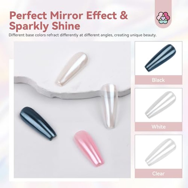 SAVILAND White Pearl Chrome Nail Powder: 1g Metallic Mirror Effect Unicorn Chrome Powder Iridescent Pearlescent Aurora Mermaid Pigment Glitter Dust Kit for DIY Nail Art Decoration Home & Salon Use