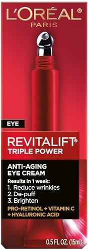 L'Oreal Paris Revitalift Triple Power Anti-Aging Eye Cream, Pro Retinol, Hyaluronic Acid & Vitamin C, Reduce Wrinkles & Puffiness 0.5 fl. oz.
