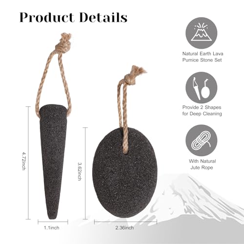 Pumice Stone Set - 2 Packs Natural Foot Scrubbers to Remove Dead Skin and Callusess, Pedicure Exfoliation Tools for Feet and Hands