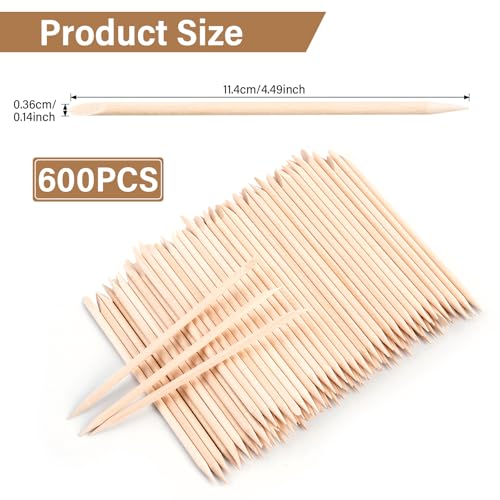 600 Pcs 4.5 Inch Orange Sticks for Nails Double Sided Multi-Use Wooden Cuticle Pusher Sticks Manicure Pedicure Tool Cuticle Sticks or Eyebrow Waxing Sticks for Facial Hair Removal