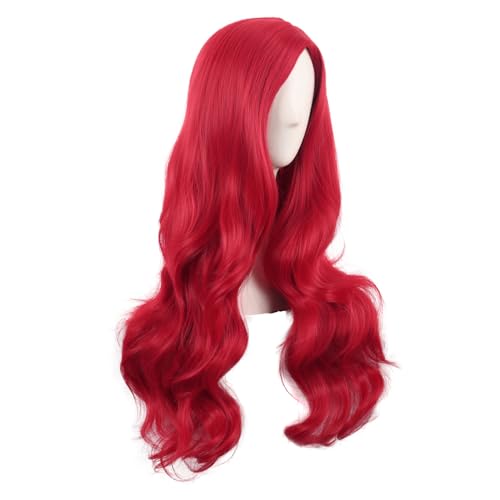 MapofBeauty 28 Inch/70 cm Cosplay Long Wavy Curly Synthetic fiber Anime Fashion Party Hair Wig (Bright Red)