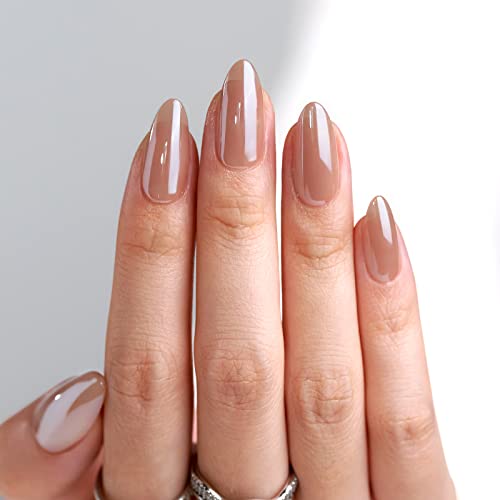 BTArtbox Press On Nails Almond - Fall Press on Nails Meidum Chrome Nails, Light Weight & Fit Perfectly, Fake Nail with Nail Glue, Brown Glue On Nails in 15 Sizes, Chocolate Glazed