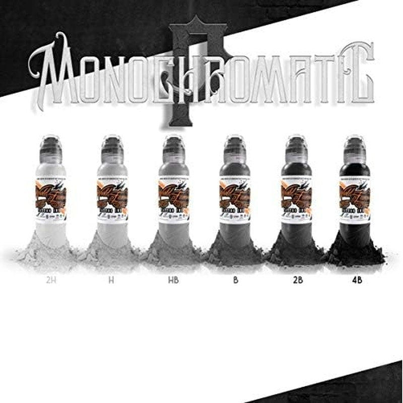 World Famous Tattoo Ink - Poch Monochromatic Tattoo Kit of 6 Tattoo Ink - Professional Tattoo Ink in Grey & Black Shades - Skin-Safe Permanent Tattooing - Vegan & Non-Toxic (1 oz Each)