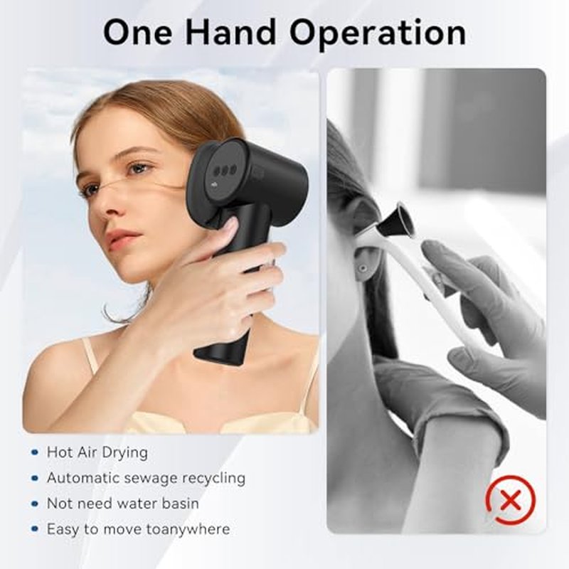 Ear Wax Removal with Hot Air Drying, 2-in-1 Electric Ear Cleaner, Ear Cleaning Kit with Dual-Compartment Design, Safe Water Ear Cleaner, 5 Pressure Modes & USB-C Cable, IPX7 Waterproof, Black