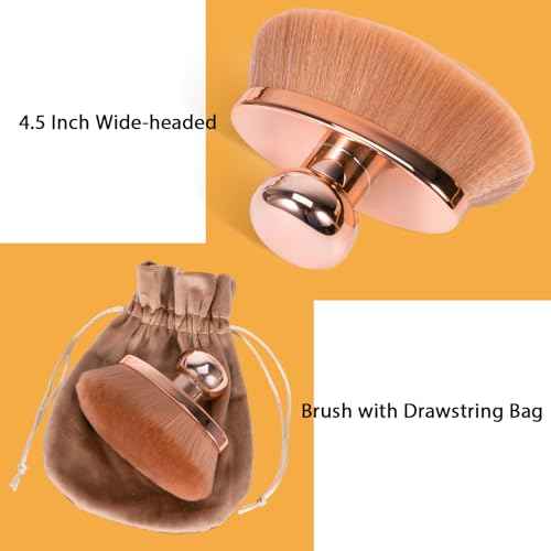 UNIMEIX Blend & Blur Extra Large Body Makeup Brush with Drawstring Bag, 4.5 Inch Wide-headed Sunscreen Applicator Kabuki Brush for Face, Legs, Body (RoseGold)