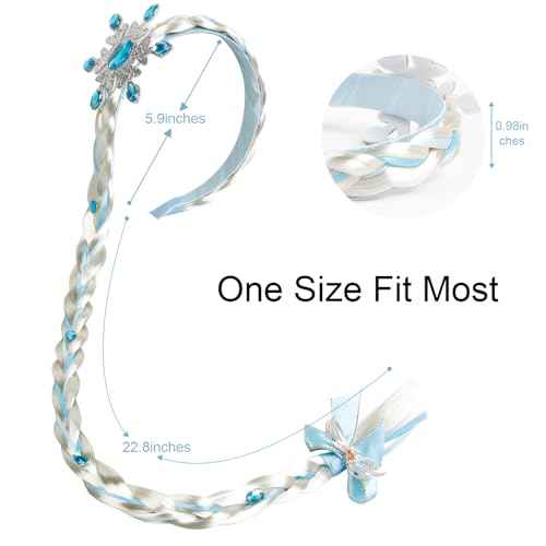 Princess Rapunzel Long Braided Wig Headbands Princess Dress up Wigs Hairpiece with Flowers for Halloween Christmas Party Costume Hair Accessories,Blue