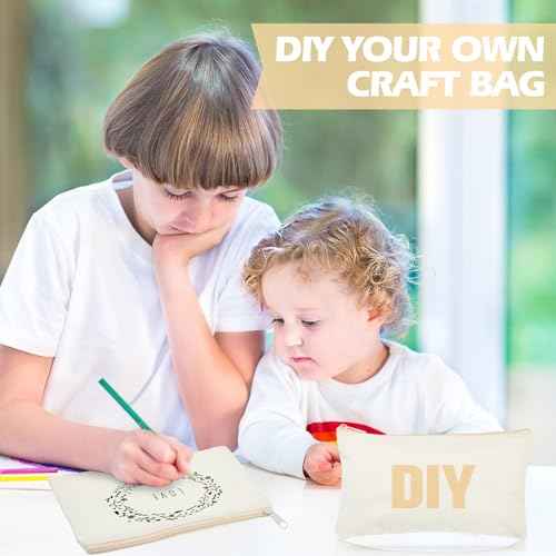 Reginary 80 Pack Canvas Zipper Makeup Bags Bulk Pencil Pouches Blank DIY Craft Canvas Cosmetic Bag Pouch with Zipper for Makeup Cosmetic Toiletry Stationary Storage(All Natural)