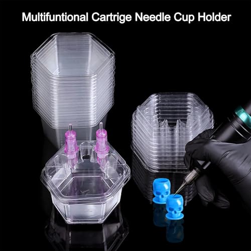 20PCS Hive Cups Disposable Tattoo Cartridge Needle Cup Holder Transparent Tattoo Needle Holder Plastic Ink Rinse Cups Stand Tattoo Cartridge Tray (Hexagon)