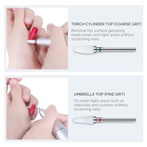 MelodySusie Ceramic Nail Drill Bits Set, 3/32'' (2.35mm) Professional Acrylic Nail File Drill Bit for Manicure Pedicure Cuticle Gel Nail Polishing 5Pcs