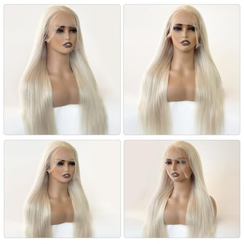 13x6 HD Lace Front Wig Human Hair Platinum Blonde Straight Transparent Lace Frontal Wigs Human Hair Pre Plucked with Baby Hair 180% Density Silver Blonde Brazilian Virgin Hair Glueless Wigs 22 Inch