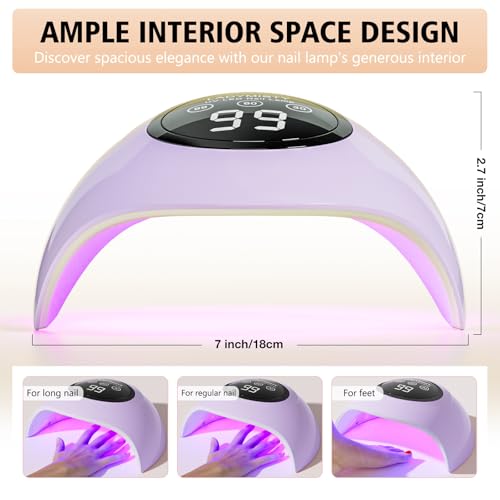 72W UV LED Nail Lamp Light Dryer for Nails Gel Polish with 18 Beads 3 Timer Setting & LCD Touch Display Screen, Auto Sensor, Professional Nails, Purple
