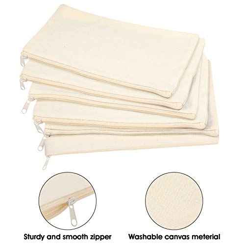 Shappy 40 Pieces Canvas Pencil Pouch Zipper Makeup Cosmetic Bags Case Blank Craft DIY Bags Multipurpose Toiletry Stationary Storage Bag for Women Travel(White)