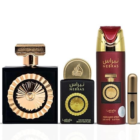 Lattafa Pride Nebras Gift Set - Fruity Sweet Vanilla Amber | 3.4oz & 0.65oz Eau de Parfum + 6.67oz Deodorant Spray