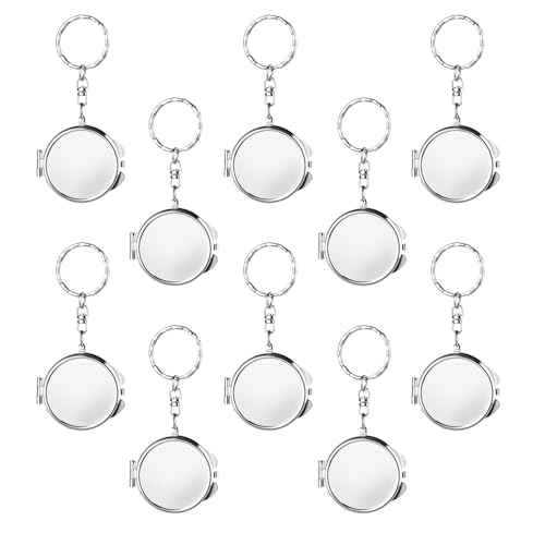 10 Pcs Compact Mirror Portable Metal Folding Mirror with Key Ring for Pockets Bags Wallets Travel Toiletries Gifts - Round
