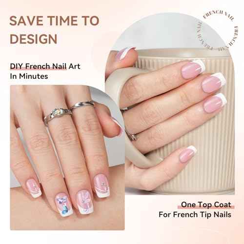 Jofay Fashion French Tip Kit, Press On Nails 240Pcs Spring Pink Square Short, Pre-Base & Pre-made Tips, Acrylic Glue on Nails