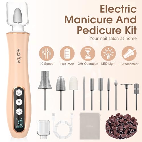 Professional Manicure Pedicure Kit with 360¡Æ LED Light&10 Speeds&Memory Mode with Case, Cordless Electric Nail Drill, Pedicure Tools for feet,Hand Foot Care Nail File for Thick Nail Toenail Cuticle