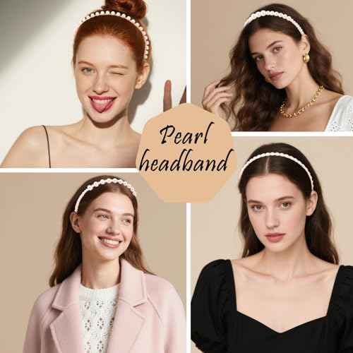 AMCAMI 10Pcs Pearl Headbands For Women,White Pearl Headpiece,Elegant Bridal Headband For Wedding, Party & Daily Wear