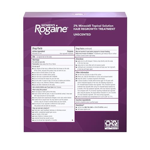 Women's Rogaine 2% Minoxidil Topical Solution for Hair Thinning and Loss, Topical Treatment for Women's Hair Regrowth, 3-Month Supply