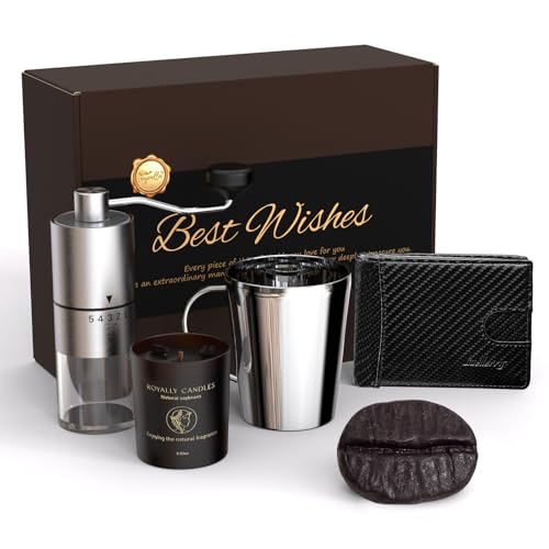 Men's Gift Basket - Perfect for Birthday, Christmas, Employee Appreciation, Thank You & Care Gifts | Includes Manual Grinder, Wallet, Coffee Mug, Coffee Soap & Candle
