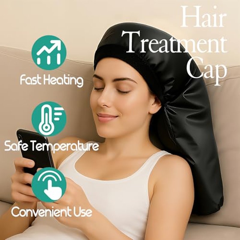 VICARKO Steamer Cap for Deep Conditioning - Extended Hood with 10 Heat Levels, 3 Timers, Portable Thermal Treatment for Natural Curly Hair, Black