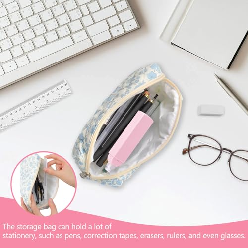 Makeup Bag Cosmetic Bags for Women Floral Toiletry Bag Cute Cotton Makeup Bag Quilted Makeup Bags Zipper Make Up Pouch Flower Travel Toiletry Organizer Bag Portable Storage Bag