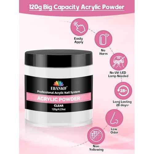 EBANKU Acrylic Nail Kit - 120g/4.23oz Acrylic Powder and 150ml Liquid Monomer Set With Brushes, Dappen Dish, Nail Primer Prep, 1 Set Drill Tools for Manicure, Nail Kit for Beginners