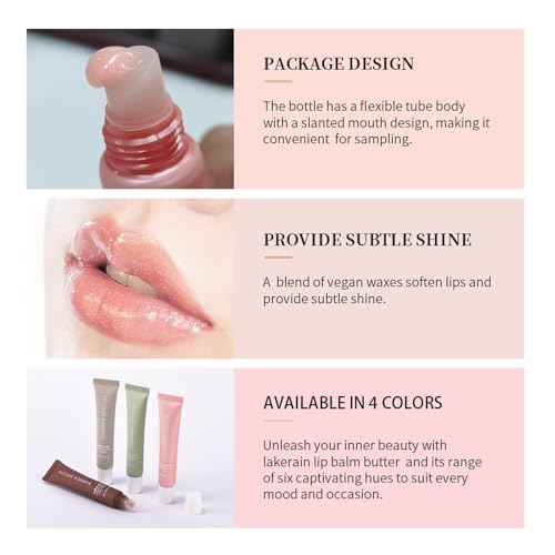 Lip Butter Balm for Hydration Shine, Mini Neutrals Set Lip Care Prouct, Moisturizing Tinted Butter Lip Balm Gloss Hydrating Lip Oil for Women (4PCS)
