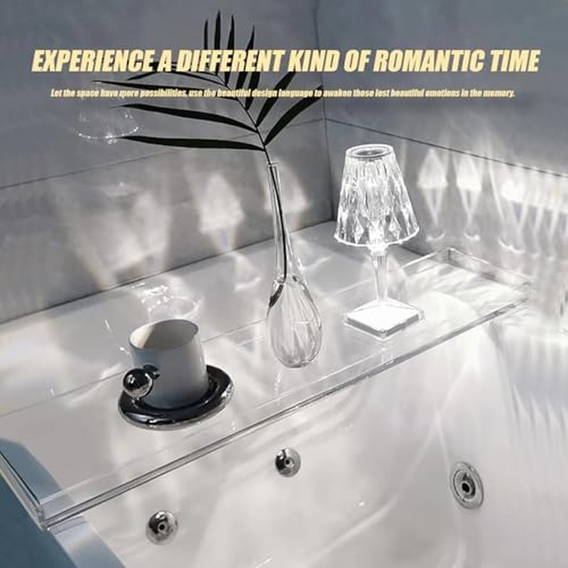 Acrylic Bathtub Tray Bath Caddy for Tub, Clear Bath Tray with Soap Box, 32.3 x 7.87 x 1.18 Inches