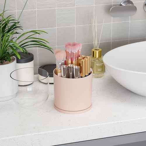 Yieach Countertop Makeup Organizer for Vanity,Large Capacity Skincare Organizers With Drawers and Makeup Brush Holder,Cosmetic Display Cases with Clear Cover for Bathroom,Dresser,Beauty Product,Pink