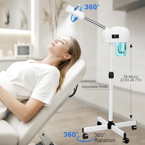 Professional Facial Steamer, Hot Mist Spray, Stand Facial Steamer for Esthetician, Timer Function, Vaporizador Face Steamer on Wheel, for Home Salon SPA