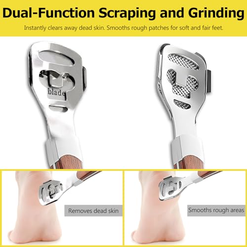Foot Care Pedicure Callus Shaver with Wood Handle - Hard Skin Remover Including 10 Blades