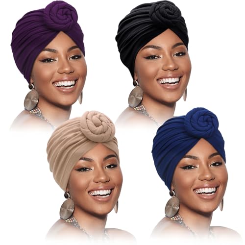 SATINIOR 4 Pieces African Headwrap Turban for Black Women Hair Bonnet Hair Wrap Head Scarf Headwrap Hat