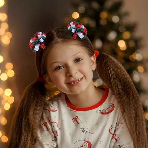 Merry Christmas Hair Bows for Girls Red White Green Korker Curly Ribbon Hair Clips Barrettes Cheer Hairpins Kids Christmas Holiday Party Dress Outfit Decor Accessories Xmas Gift