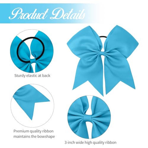 Light Blue Cheer Bows - 2 Pcs Large Cheerleading Bows with Ponytail Holder for Girls