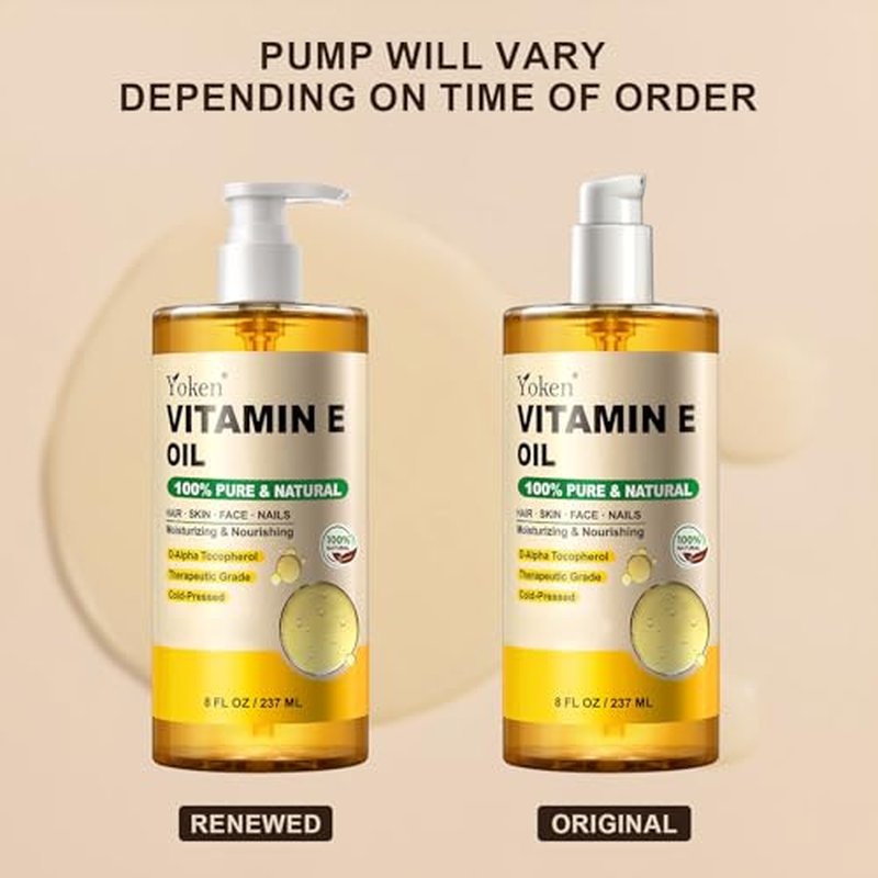 Vitamin E Oil 8 Fl Oz Organic Vitamin E oil for Skin Vitamine oils for Scars Hair,Face,Nail,Scalp Perfect Bath and Body Oil Cold Pressed Hexane Free Non-GMO Gluten Free Formula