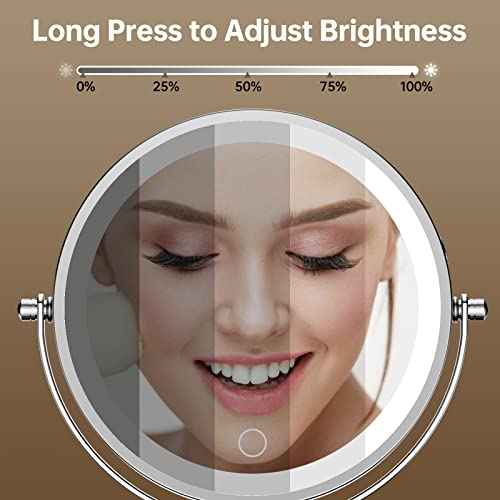Gospire 7" Lighted Makeup Mirror with Magnification 10X/1X, Rechargeable Cordless Stepless Dimming LED Lights, 360¡Æ Swivel Magnifying Cosmetic Vanity Standing Mirror for Dresser, Bathroom