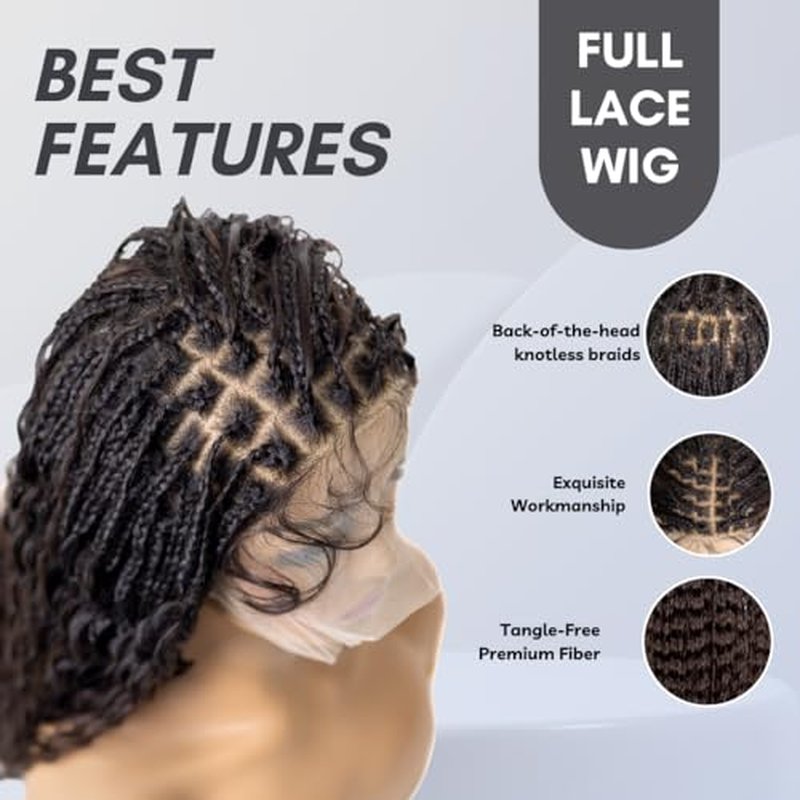 PIB Single Full Lace Braid Wig ? Micro Boho Peruvian Deep Wave Box Braided Wig, Knotless Braided Wigs for Black Women, Curly Hair Wig (#4 Medium Dark Brown, 32" Small-Medium)